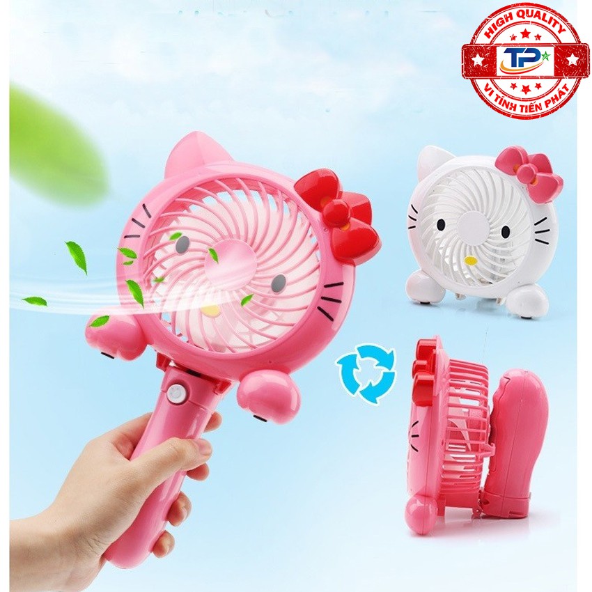 Quạt sạc tích điện mini cầm tay hình Hello Kitty thiết kế cute xinh xắn dễ thương gió mạnh chạy êm, gấp gọn để bàn