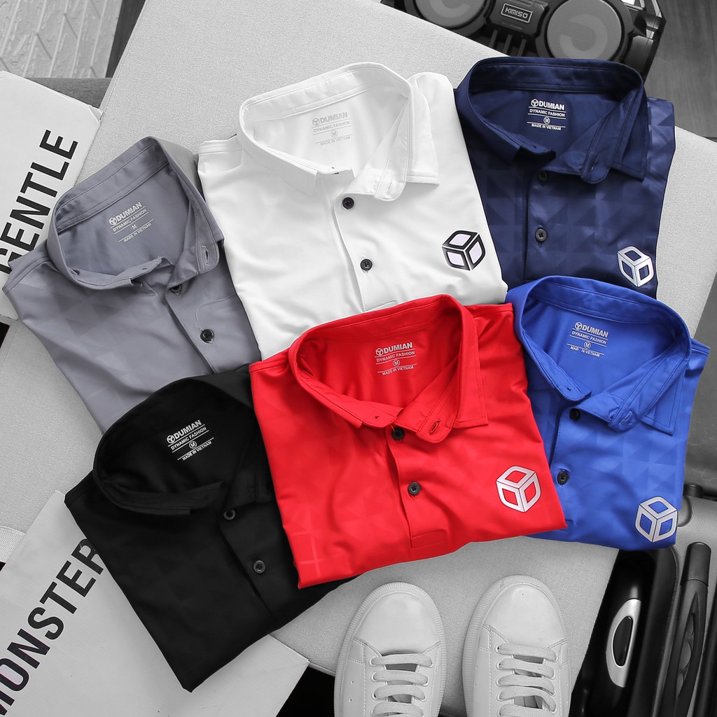 Áo thun nam tay ngắn có cổ, chất thun lạnh đập vân chìm họa tiết ngang thoáng mát,6 màu- Dumian Shop
