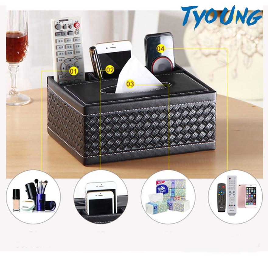 [TYOUNG]Tissue Box Desktop Remote Control Smartphone Holder Organizer Decorative Black