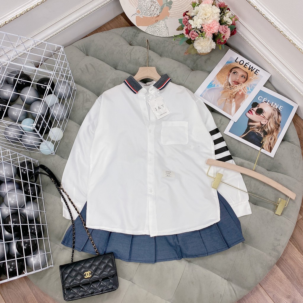 Áo sơ mi nữ Thom Browne cổ Polo đức chất lụa thô phối tay sọc Mẫu mới 2021 | BigBuy360 - bigbuy360.vn