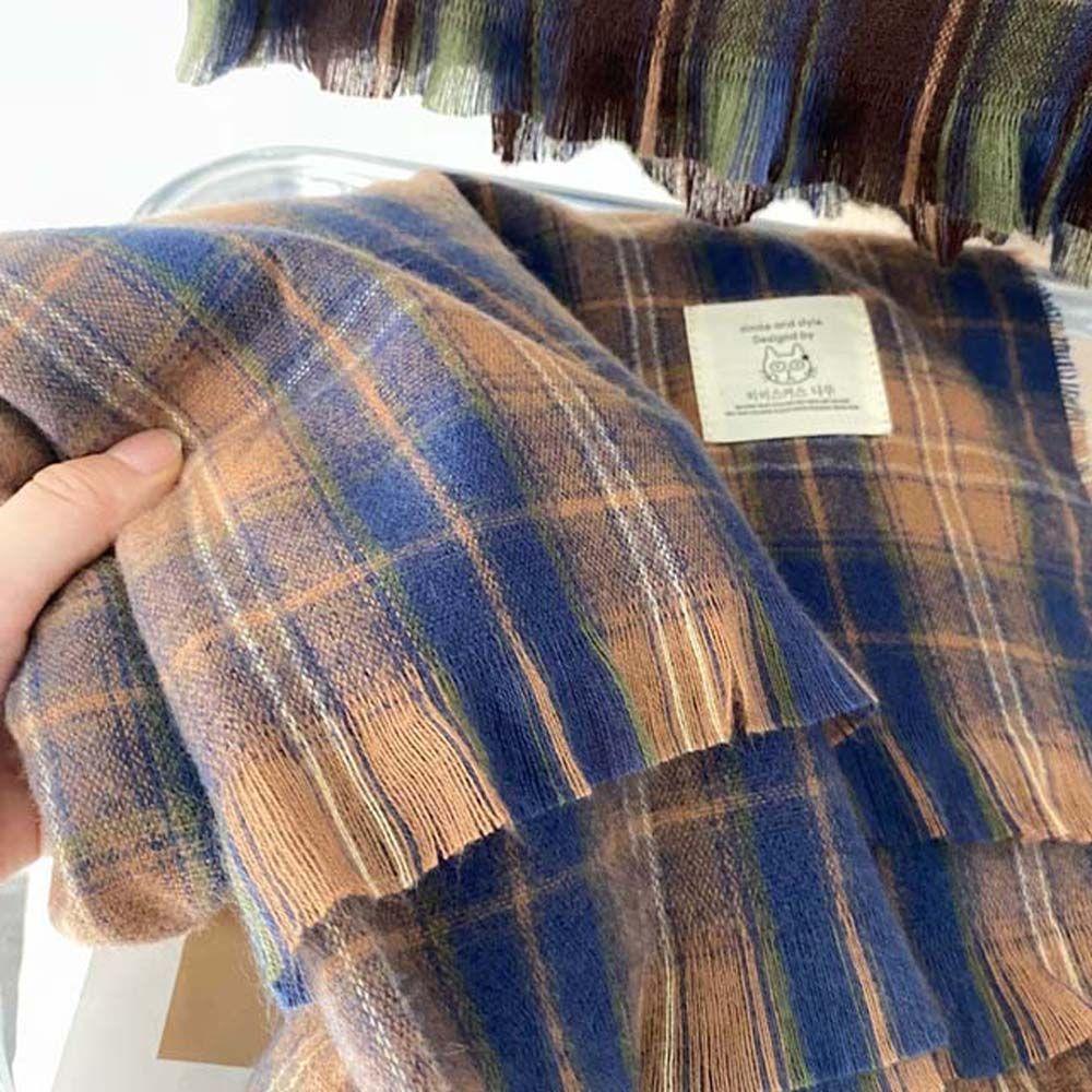 Khăn Choàng Cổ Dài Họa Tiết Kẻ Ô Ấm Áp Thời Trang Thu Đông Dành Cho Nữ