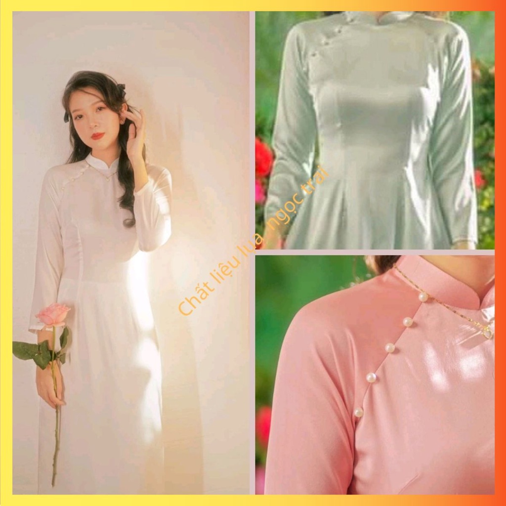 ÁO DÀI CÁCH TÂN NỮ LỤA TRƠN DÁNG TRUYỀN THỐNG HÀNG THIẾT KẾ MAY SẴN ĐÍNH NGỌC CHO HỌC SINH GIÁO VIÊN - ADCTT2T