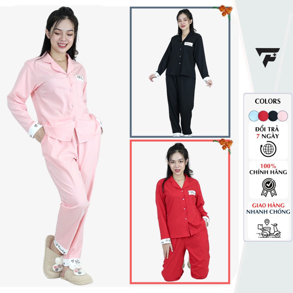 Đồ bộ pijama dài tay dễ thương tiểu thư cao cấp in chữ đẹp FPLUS 296