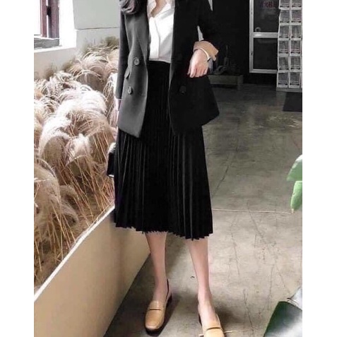 Chân váy xếp ly dáng dài - chân váy xếp ly midi dáng dài Zinstore94