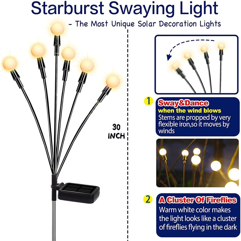 Đèn Led 6 Bóng Sử Dụng Năng Lượng Mặt Trời Chống Thấm Nước Hình Pháo Hoa Trang Trí Sân Vườn