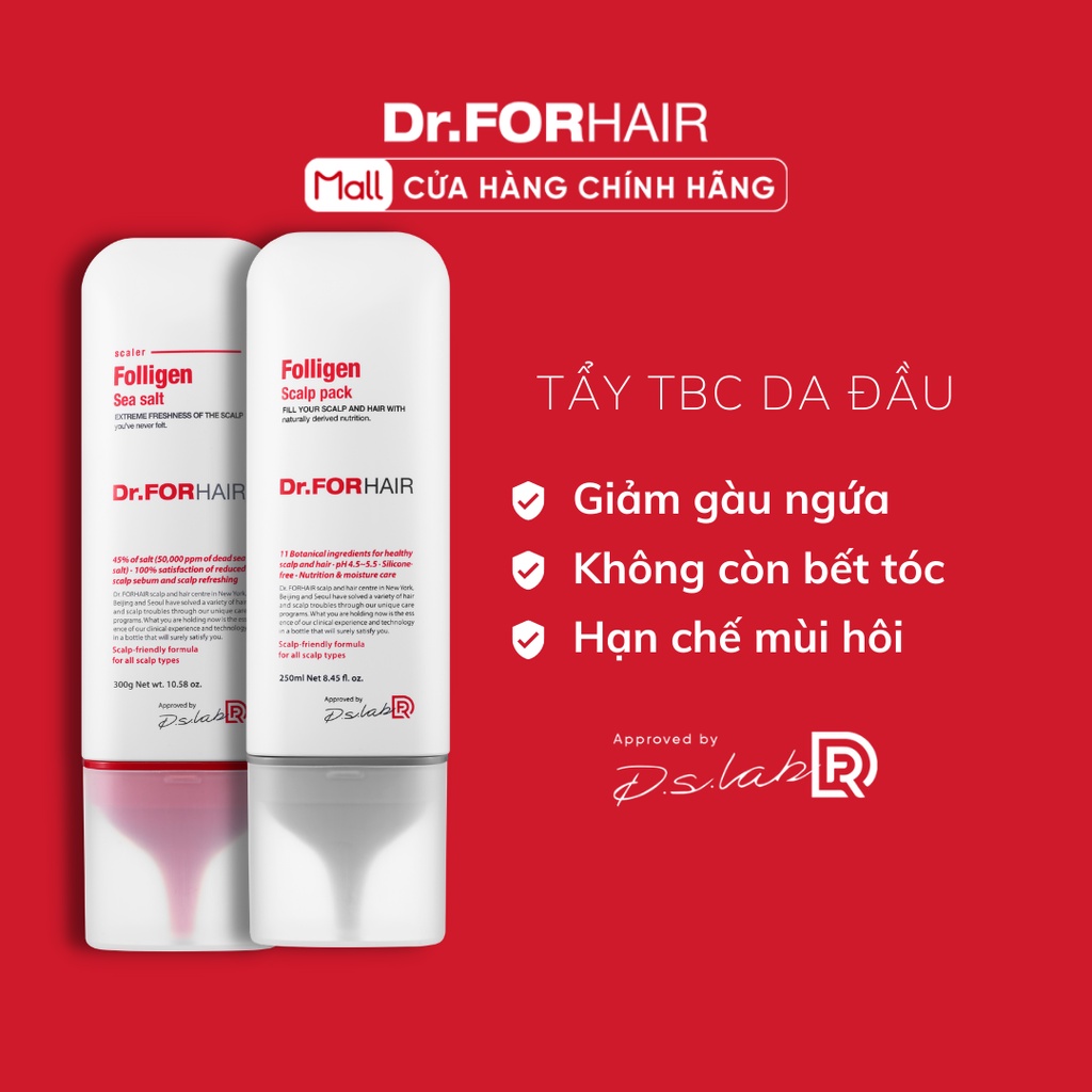 Bộ Muối biển tẩy tế bào chết da đầu 300g, dầu xả 250ml Dr.FORHAIR/Dr For Hair giảm gàu, dưỡng tóc mượt