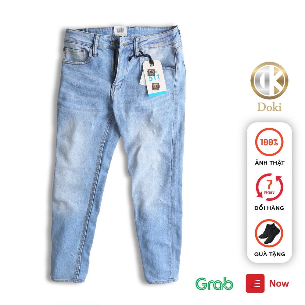 QUẦN JEAN NAM Xanh Bạc Denim Cao cấp DK-07, Quần bò nam dáng ôm nhẹ, chất vải co giãn, ống 17cm - DOKI