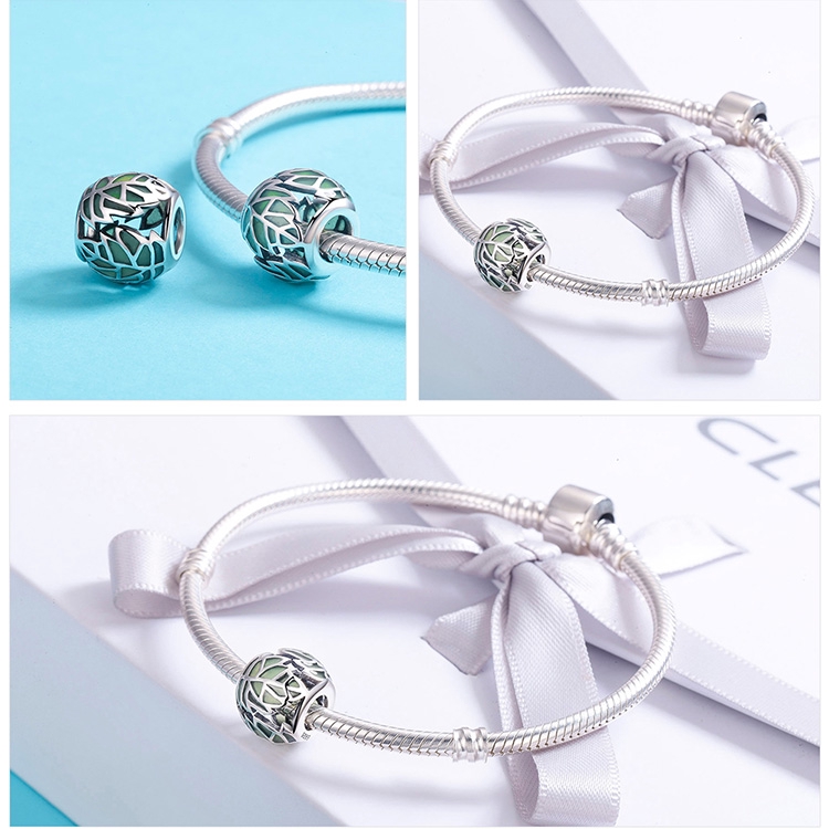 Hạt Charm Bamoer SCC524 bạc 925 Màu Xanh Lá Dùng Để Tự Làm Vòng Tay Cho Bạn Nữ