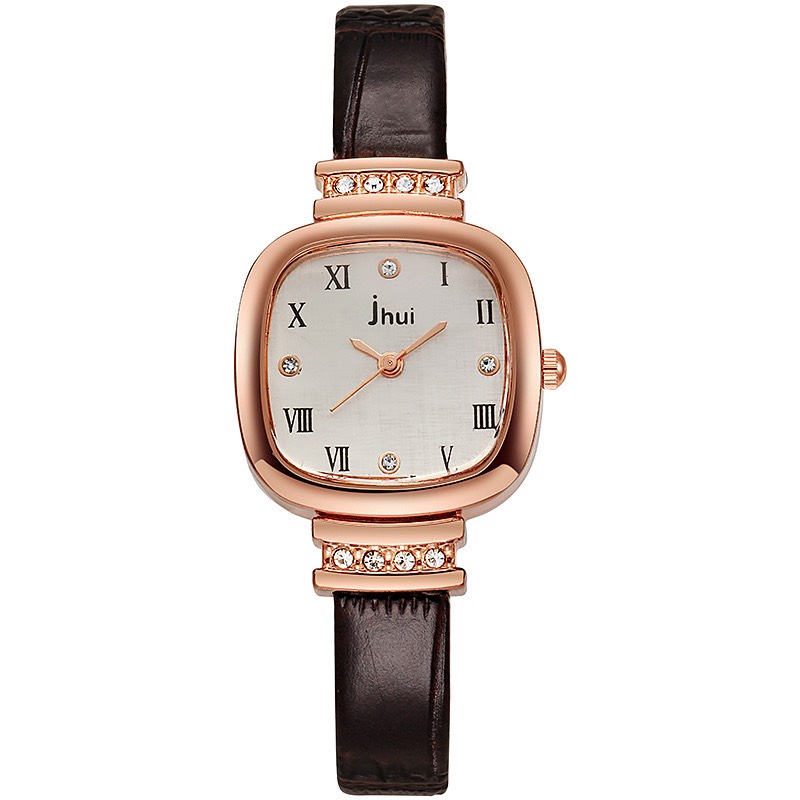 Đồng hồ thời trang nữ Jhui JHU0482 mẫu mới mặt chữ nhật dây da mềm êm tay đính đá sang trọng | BigBuy360 - bigbuy360.vn