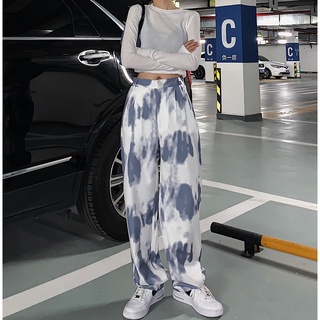 Quần tie dye loang màu xanh dương ống suông ulzzang trendy