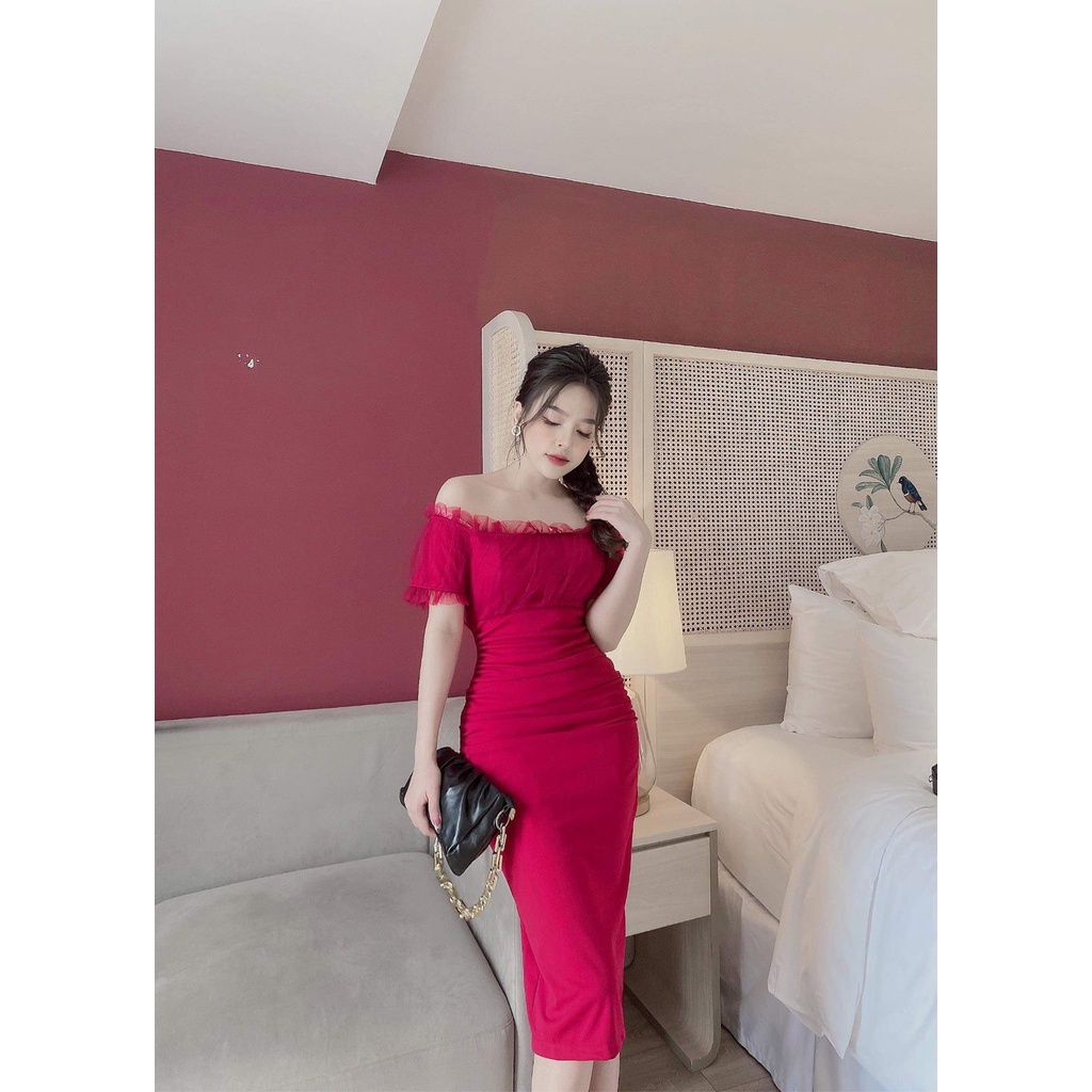 Đầm nữ ôm body cao cấp sang trọng hai dây xếp nơ ngực siêu tôn dáng | BigBuy360 - bigbuy360.vn
