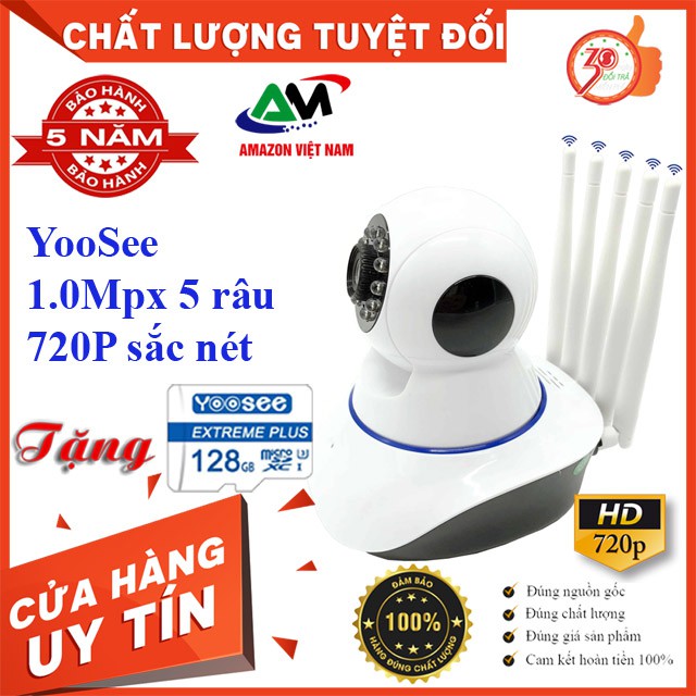 [Tặng thẻ nhớ 128GB] Camera Wifi YooSee 5 râu 1.0Mpx Full HD 720P đàm thoại 2 chiều