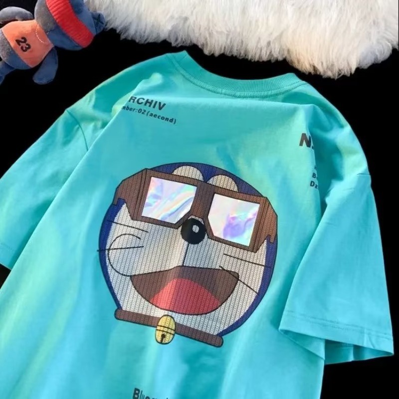 Áo Thun Tay Ngắn Dáng Rộng Mềm Mại Thoải Mái In Họa Tiết Hoạt Hình Cho Nam