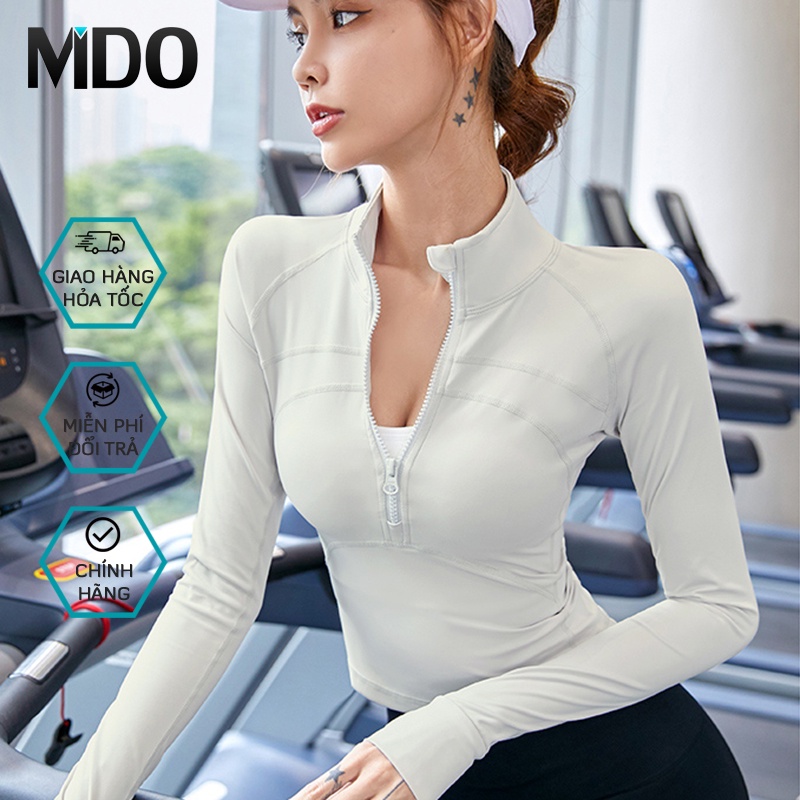 Áo khoác thể thao body dài tay Mido K13, áo tập gym chạy bộ thể thao kéo khóa form ôm