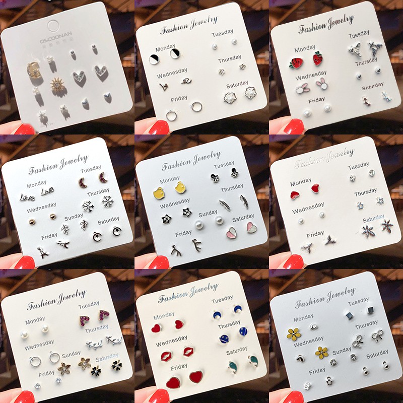 Bộ 18 khuyên tai nhiều kiểu dáng phong cách Hàn Quốc