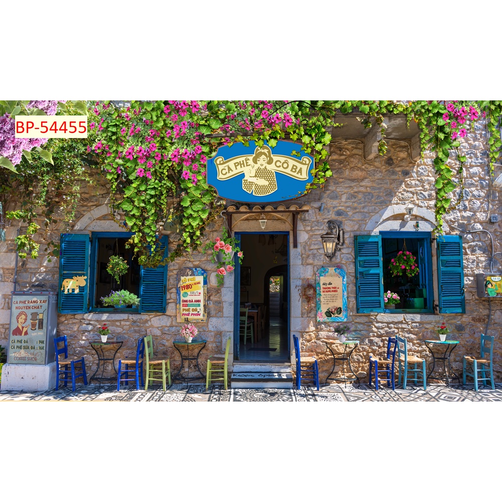 Tranh dán tường Quán Cafe, Trà Sữa, Trang Trí Cửa Hàng 3D mẫu hot