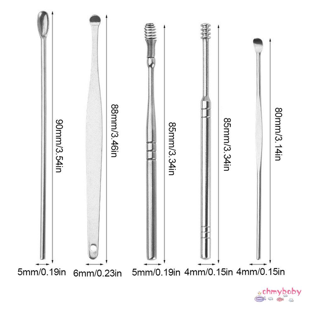 6 cái / bộ Dụng cụ lấy ráy tai bằng thép không gỉ Earpick Wax tẩy lông Curette Nhặt tai [8/12]