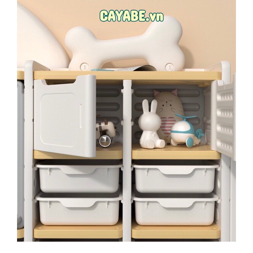 Tủ kệ nhựa - bảng vẽ đa năng đựng đồ chơi, quần áo hình CÚN CON CAYABE màu trắng xám cho bé (Size M/  L)