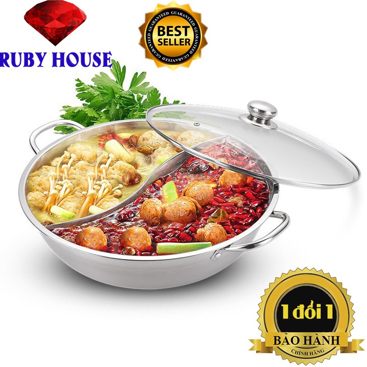 nồi lẩu 2 ngăn hotpot CHÍNH HÃNG, nồi lẩu gia đình 2 ngăn-Ruby House