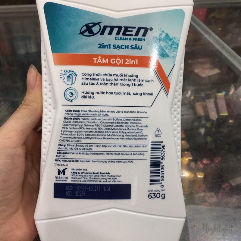Tắm gội Xmen 2in1 Clean &amp; Fresh Sạch Sâu &amp; Khoẻ Mượt 630g