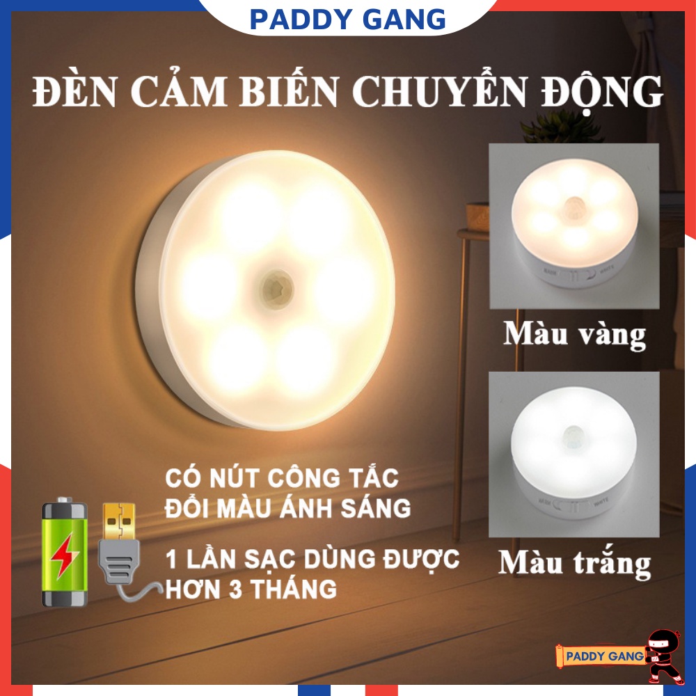 Đèn Led Cảm Ứng Dán Tường Cảm Biến Tự Động Sáng Khi Có Người, Đèn Cảm Biến Chuyển Động Sạc USB Tích Điện