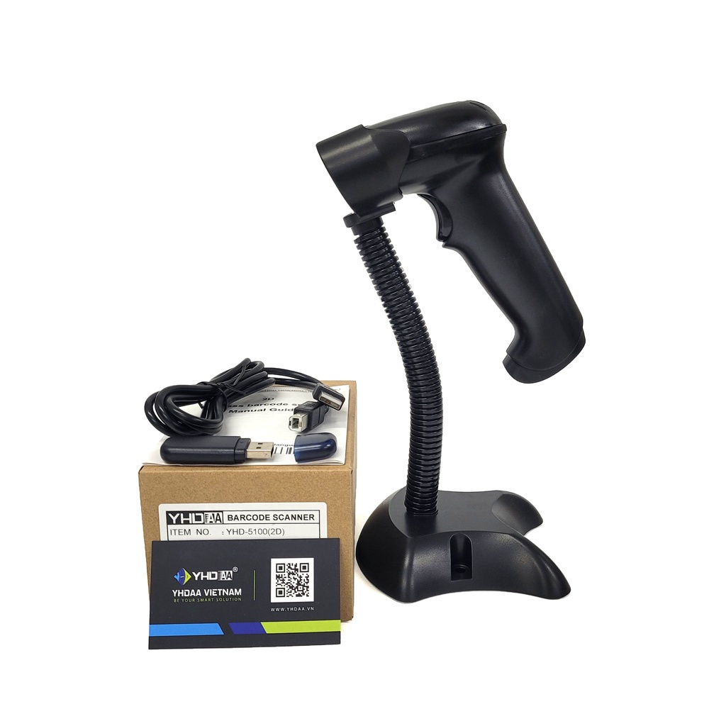 Máy quét mã vạch không dây YHD 5100 2D, Đầu đọc mã vạch không dây kết nối xa tới 400m dùng trên Laptop, PC
