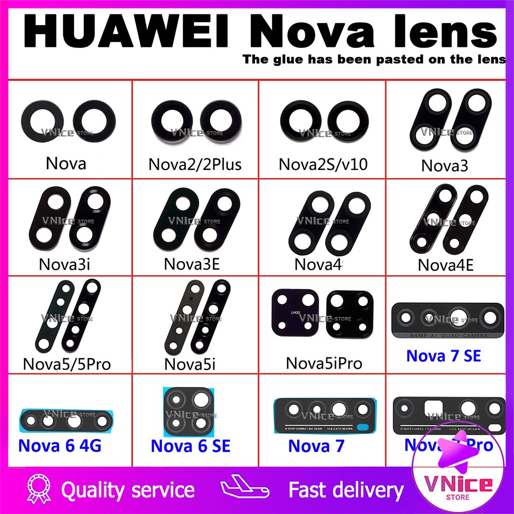 Kính camera sau for Huawei nova 5 5i Pro nova 2 Plus 2S 3 3i 3E 4 4E 6SE 7