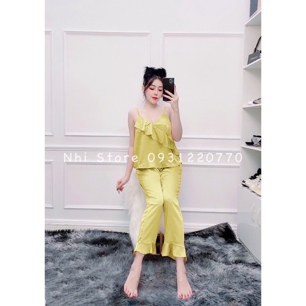 [FREESHIP 50K] Bộ Mặc Nhà Nữ NHISTORE Áo 2 Dây Bèo Quần Dài Chất Lụa Satin Cute Cực Xinh Dưới 57kg