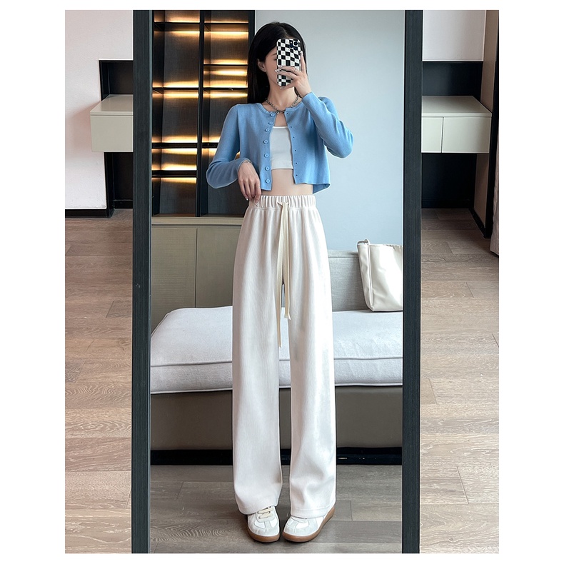 Quần ống rộng Lưng Cao Màu Đen Phong Cách retro Mỹ Thời Trang Cho Nữ