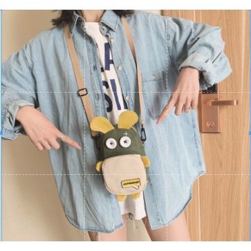 Túi Đeo Chéo Mini Bằng Vải Bố Họa Tiết Hoạt Hình Dễ Thương Thời Trang Cho Nữ