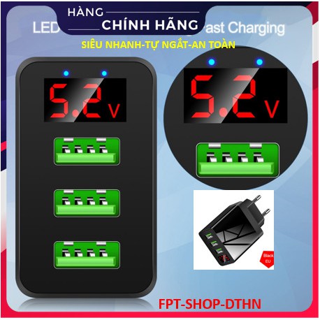 Củ sạc nhanh 3 cổng USB 3.0 hiển thị điện áp thông minh tiện lợi hàng xuất khẩu mỹ, châu âu, anh-Bán buôn bán sỉ giá rẻ