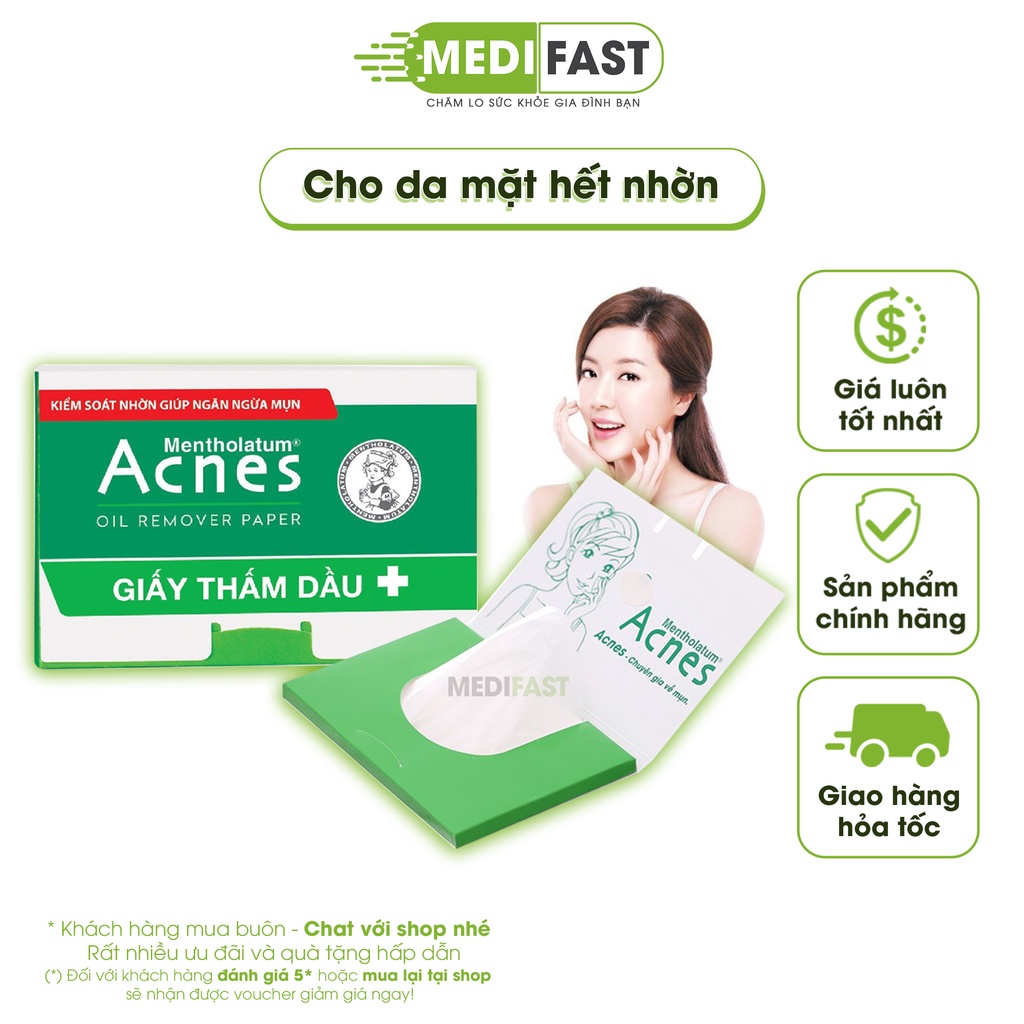 Giấy thấm dầu Acnes - Chính hãng từ Rohto - Kiểm soát nhờn, ngăn ngừa mụn, thông thoáng lỗ chân lông