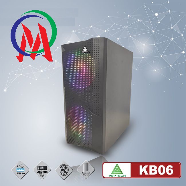 [Mã 159ELSALE hoàn 7% đơn 300K] Vỏ Case Máy tính VSP KB06 (Mid Tower/Màu Đen), Hỗ trợ khả năng làm mát tối đa