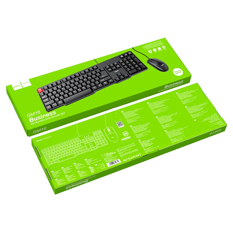 Combo chuột phím có dây Hoco GM16 - Fullsize, có phím số, bền bỉ, chống tràn - Chính Hãng