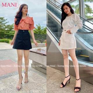 Chân váy Kaki chữ A ngắn màu Đen Trắng có quần trong cạp lưng cao túi 2 bên mặc đi làm công sở đi chơi đi học