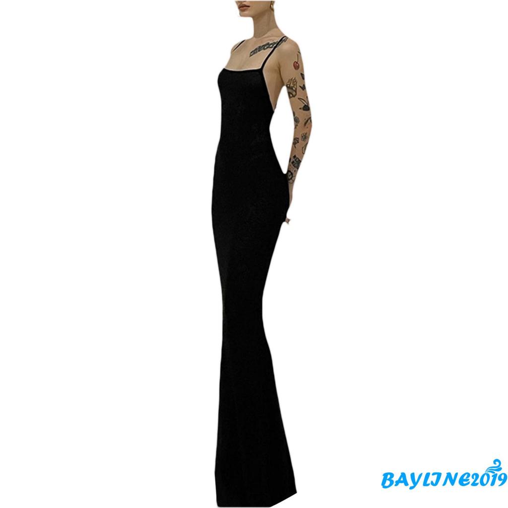 Đầm Dài Hai Dây Không Tay Hở Lưng Màu Trơn Thời Trang Mùa Hè Size S/M/L