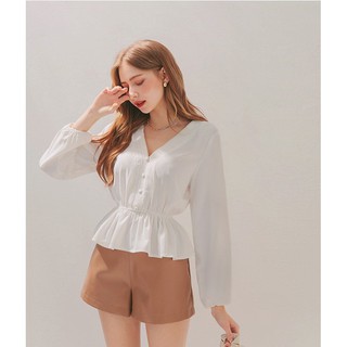 Áo cổ V viền ren bo eo xòe peplum nữ Air Space 2040121020