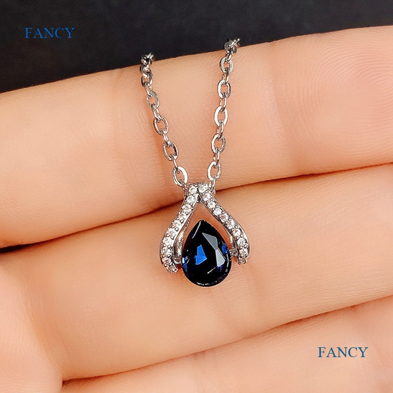 Vòng cổ Mạ Bạc Đính Đá Xanh Lam Thanh Lịch Cho Nữ