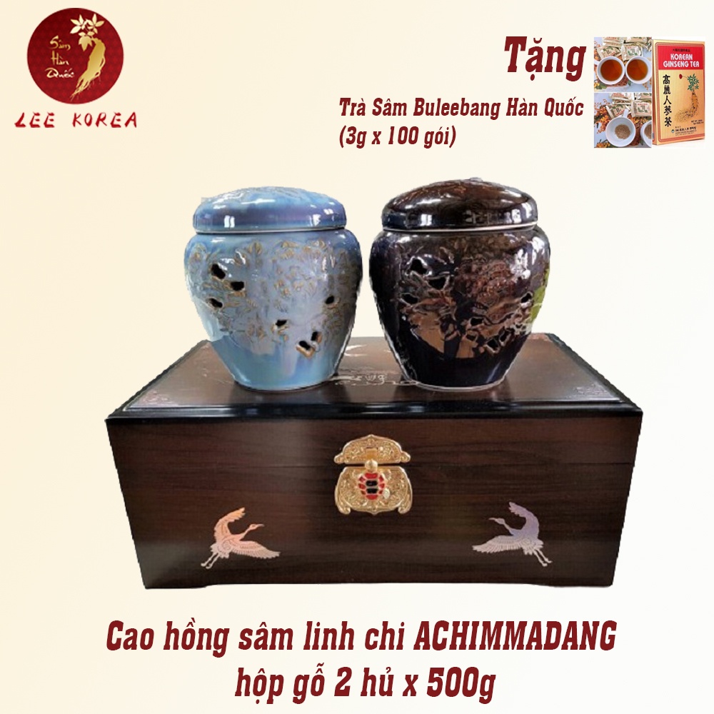 Cao hồng sâm linh chi ACHIMMADANG hộp gỗ 2 hủ x 500g