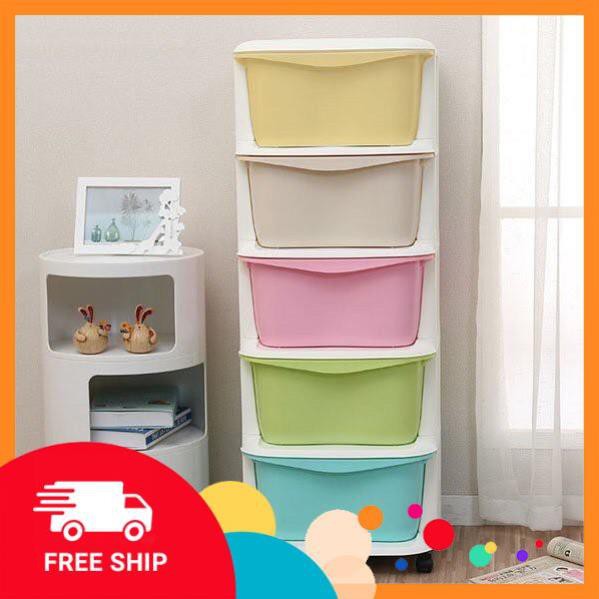 Tủ nhựa đa sắc ngăn kéo 5 tầng có bánh xe hàng Việt Nhật chính hãng