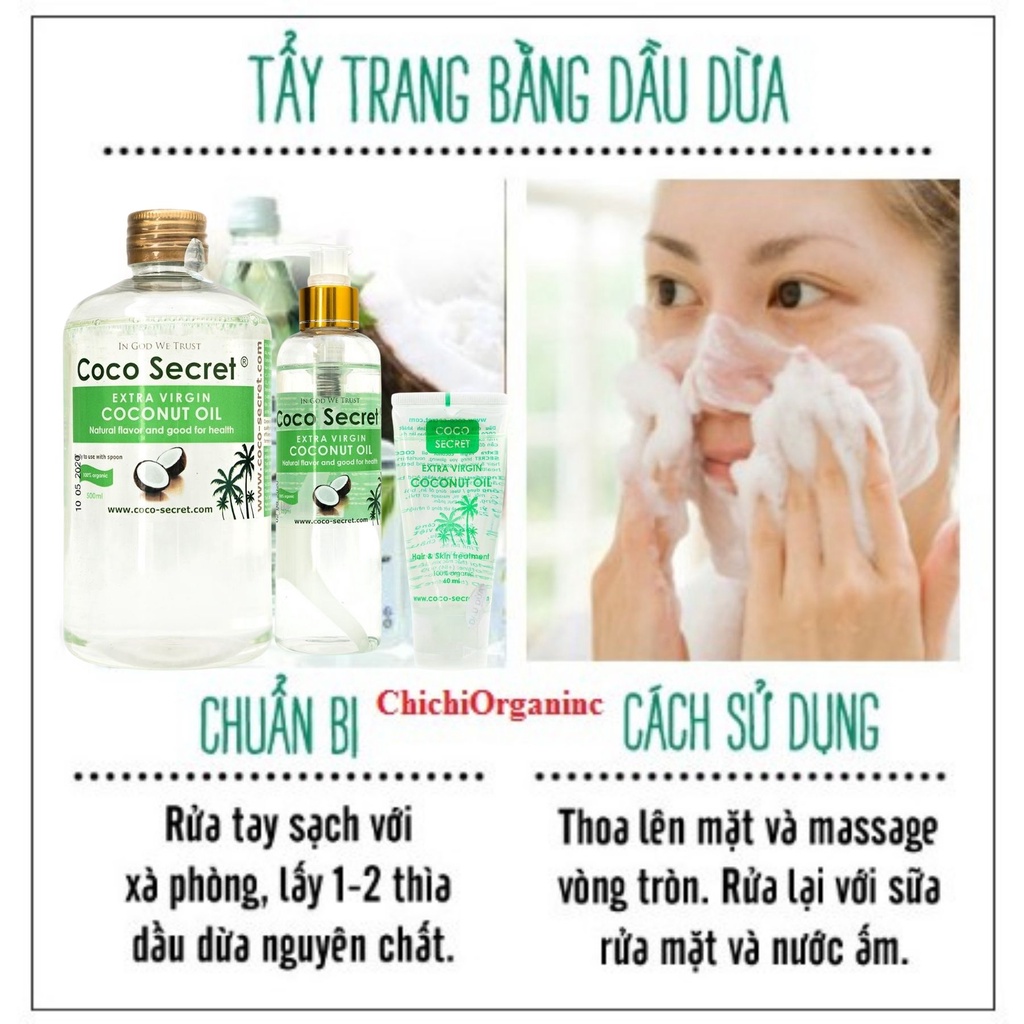 Dầu Dừa Hữu Cơ Nguyên Chất Ép Lạnh Tinh Khiết Dưỡng Da , Dưỡng Tóc , Dưỡng Môi CoCo Secret