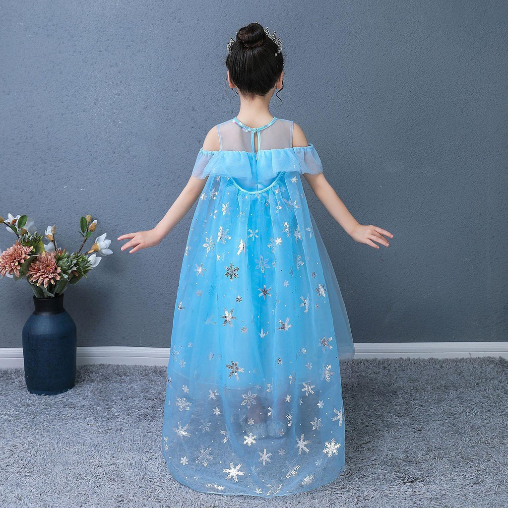 Đầm bé gái elsa hở vai gồm choàng dài, đầm công chúa elsa bé gái gồm băng đô cho bé 1 - 5 tuổi