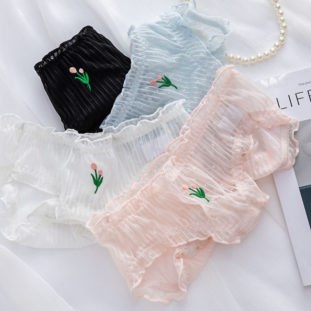 Quần lót nữ ren siêu mỏng thoáng mát sexy, Quần chíp nữ cao cấp thêu hoa tulip cực đẹp và gợi cảm DOPICO L2835