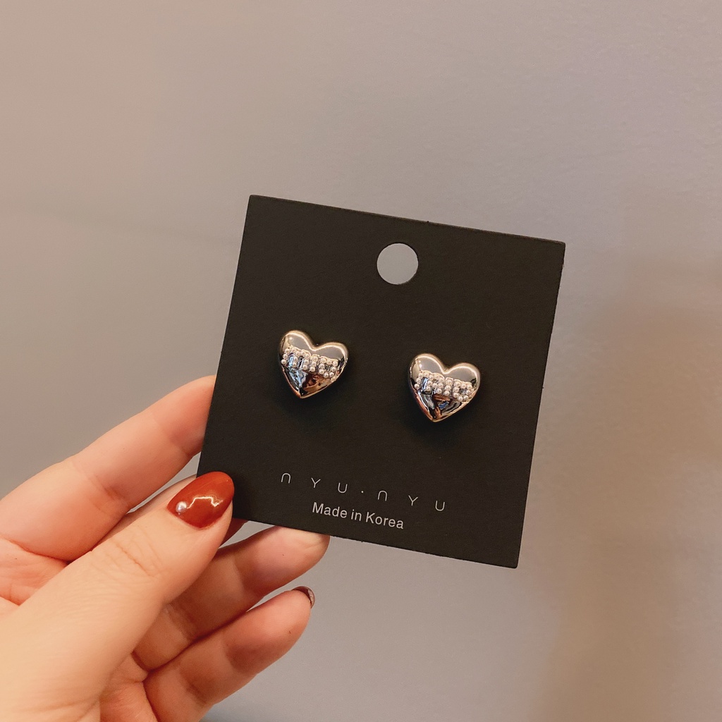 Bông Tai Mạ Bạc Đính Hạt Hình Trái Tim Thời Trang Cao Cấp 2022