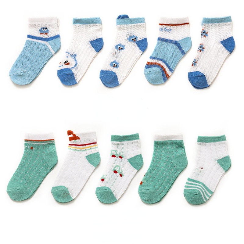 5 Đôi vớ KOKOROCARE vải cotton mỏng hình hoạt hình màu xanh dương size S/M/L/XL 0-8 tuổi cho bé
