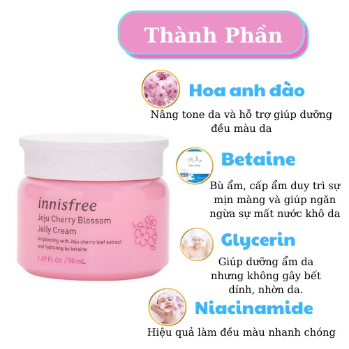 Kem Dưỡng Ẩm Innisfree Hoa Anh Đào Cherry Blossom Jelly Cream Hàn Quốc 50ml-Kem Dưỡng Trắng Da | BigBuy360 - bigbuy360.vn