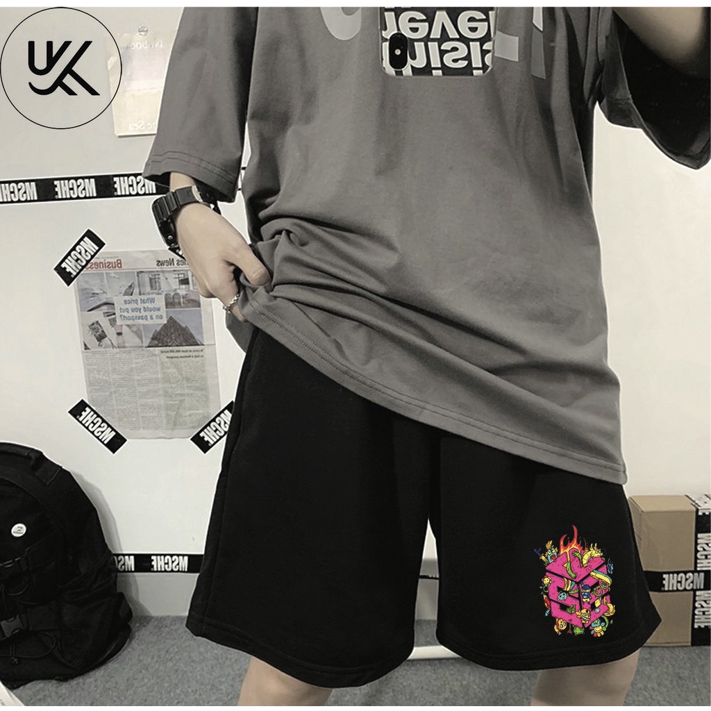 QUẦN SHORT SWE CARTOON Nam Nữ, chất thun Poly 2 da, đùi thể thao, cộc ngắn form rộng unisex