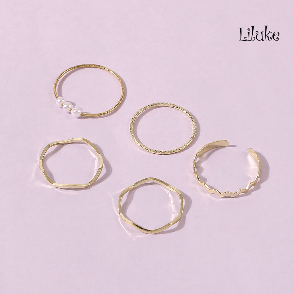 Bộ 5 Nhẫn Hợp Kim Đính Đá Kiểu Dáng Thời Trang Cho Nữ