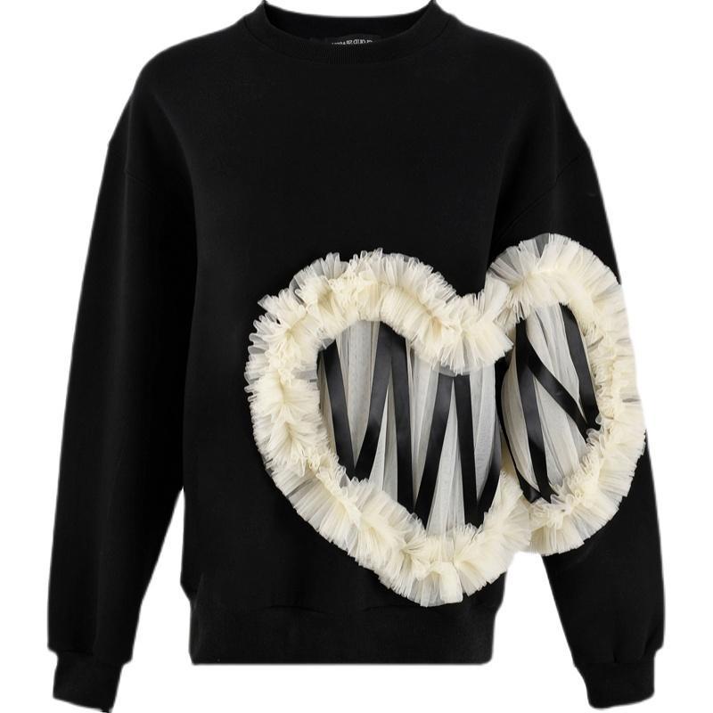 Áo sweater cổ tròn tay dài phối ren lưới thời trang mùa thu Pháp 2021 cho nữ | BigBuy360 - bigbuy360.vn