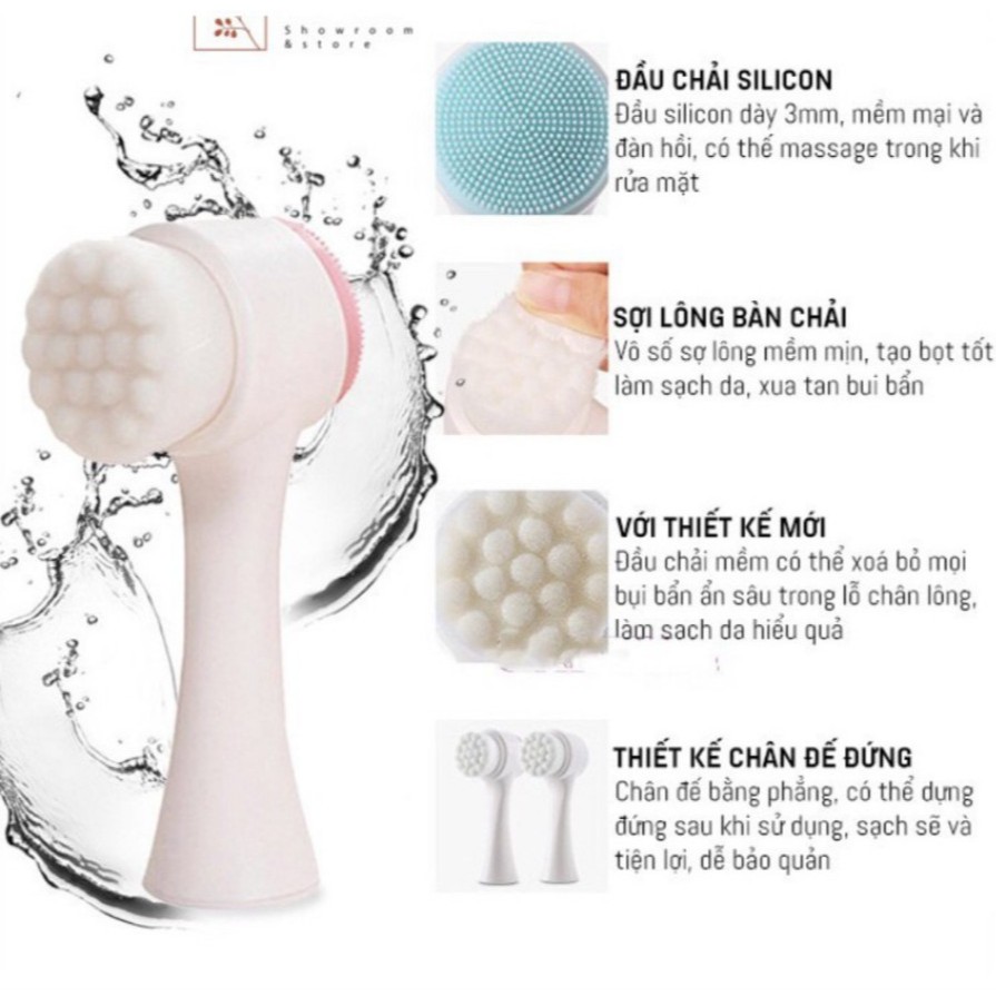 Cọ rửa mặt 2 đầu 3D Hàn Quốc loại có hộp nhựa (cọ massage)
